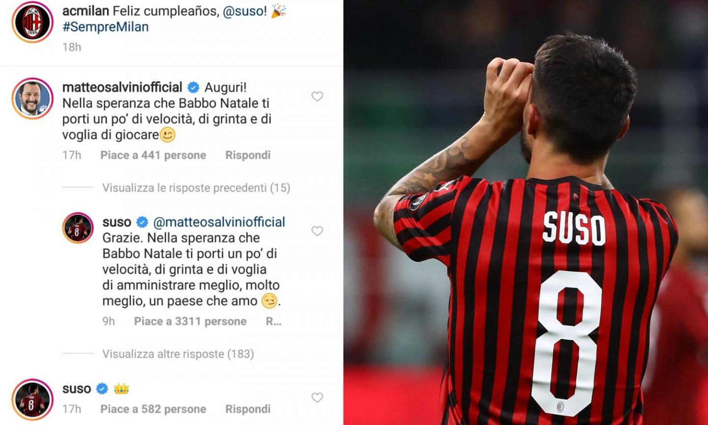 Photo: Suso responds to Salvini's criticism on Instagram - 'Manage Italy better'