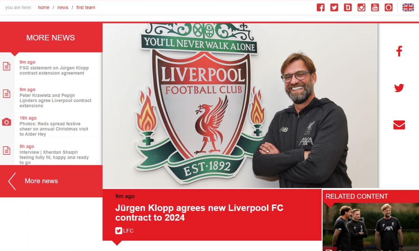 Official: Liverpool coach Klopp has signed a new contract until 2024