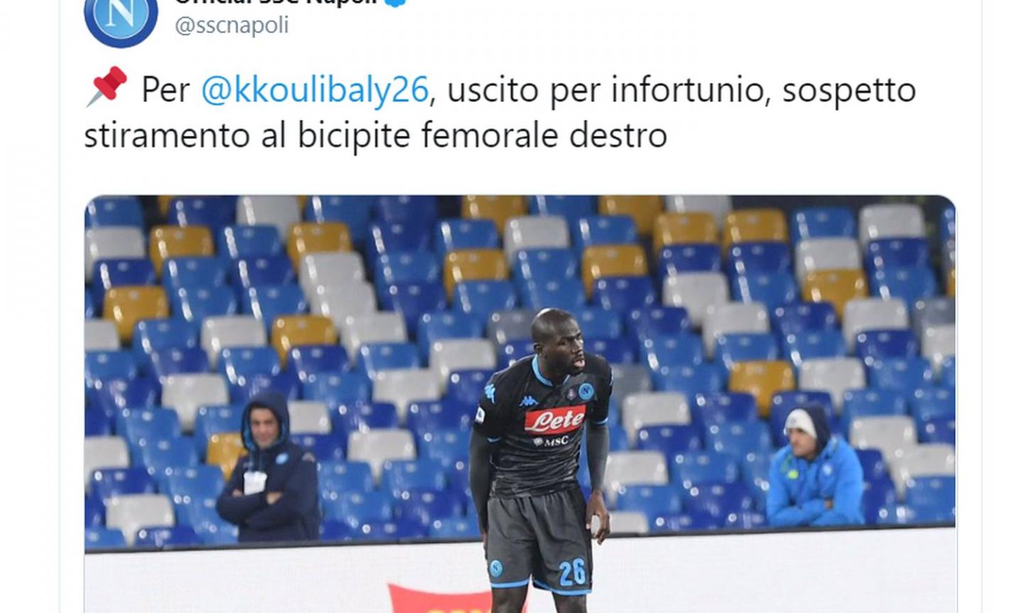 Napoli, UFFICIALE: sospetto stiramento al bicipite femorale per Koulibaly