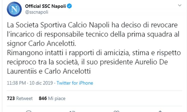 NAPOLI, UFFICIALE: ESONERATO ANCELOTTI. Ora l'annuncio di Gattuso