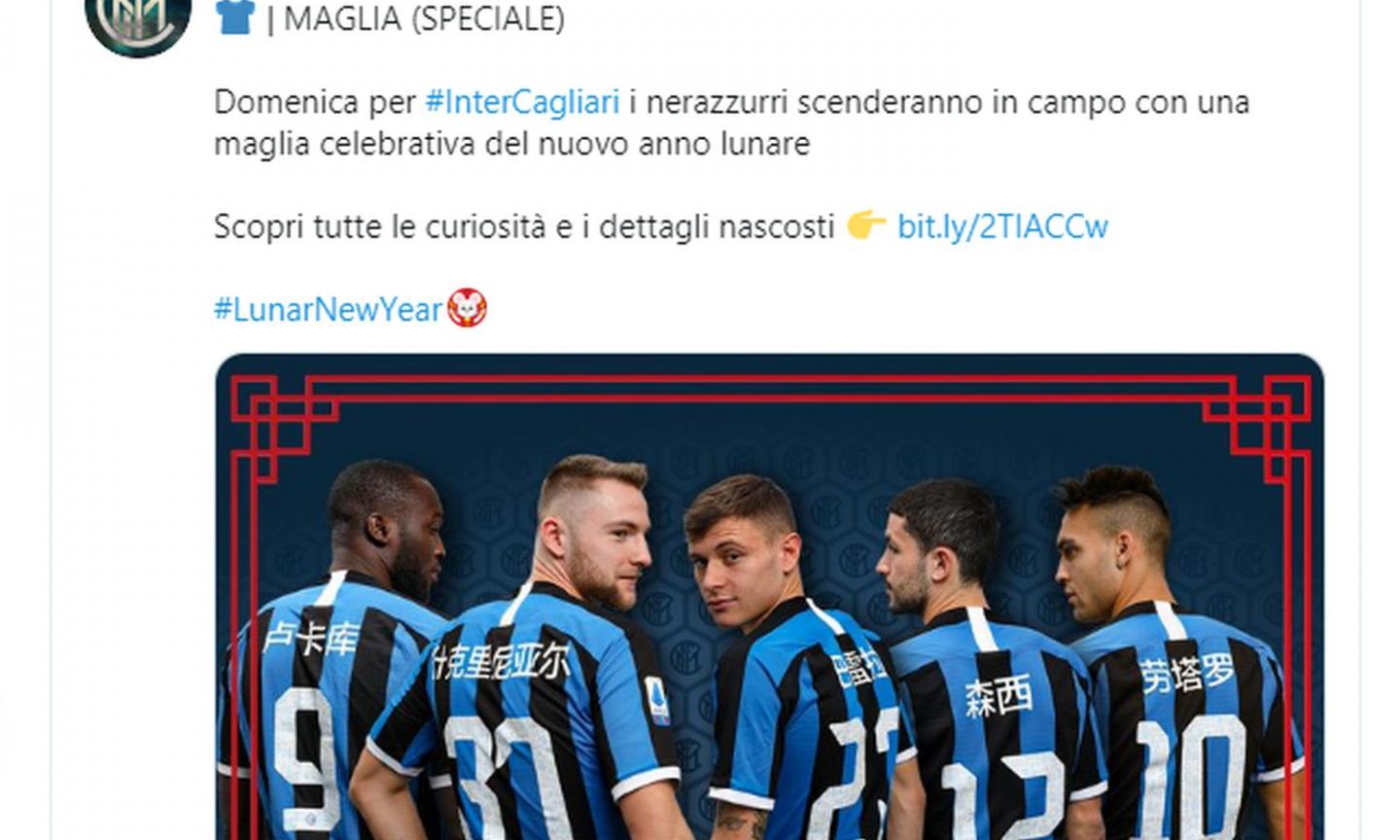 Inter, contro il Cagliari una maglia speciale per il Capodanno cinese FOTO