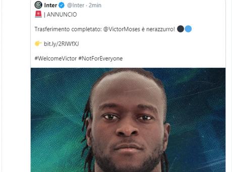 Inter, il numero di maglia scelto da Moses