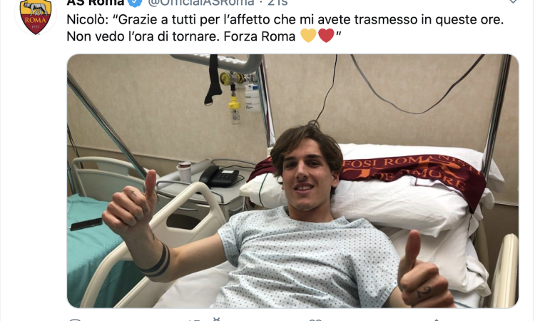 UFFICIALE, intervento riuscito per Zaniolo: 'Non vedo l'ora di tornare, forza Roma'