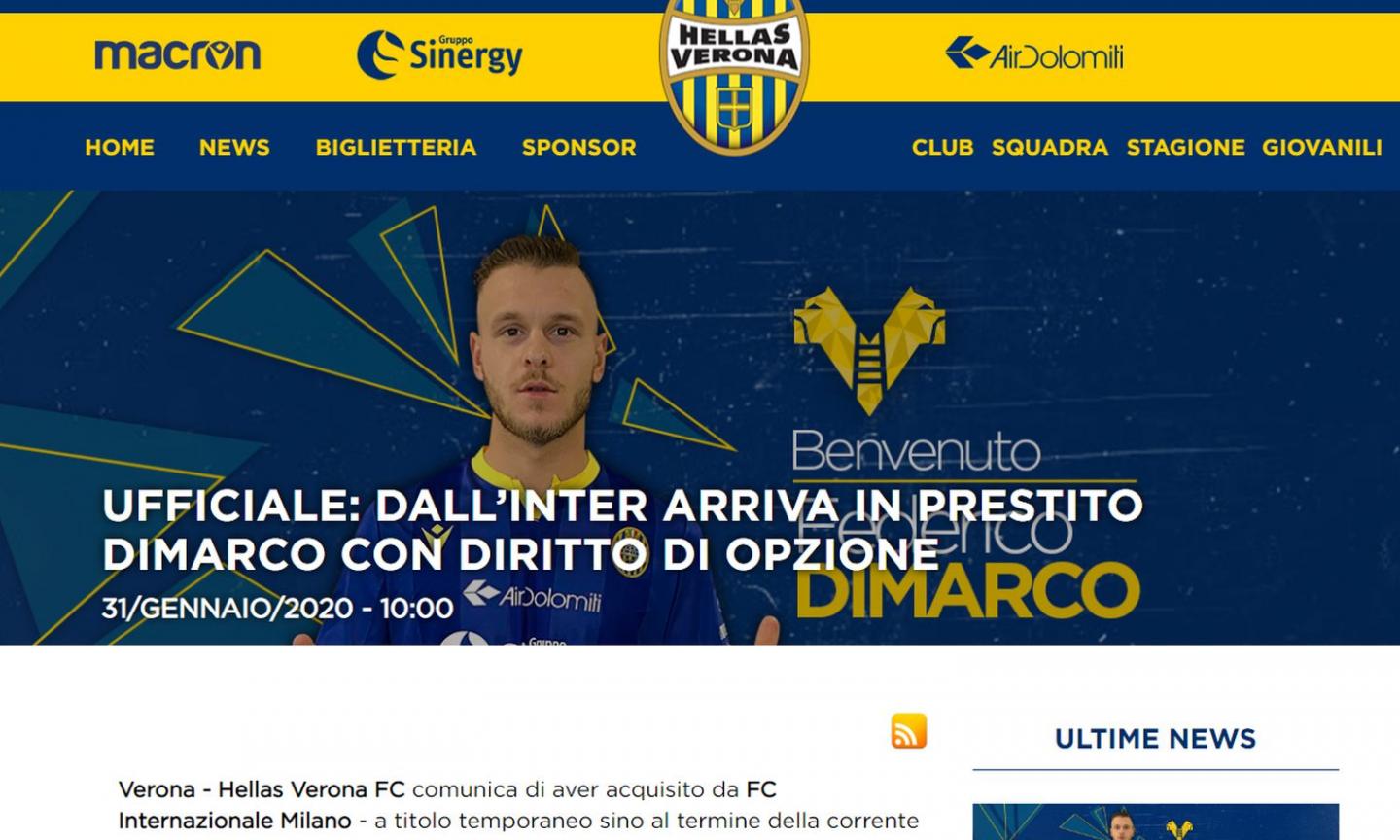 Official: Hellas Verona sign Federico Dimarco from Inter