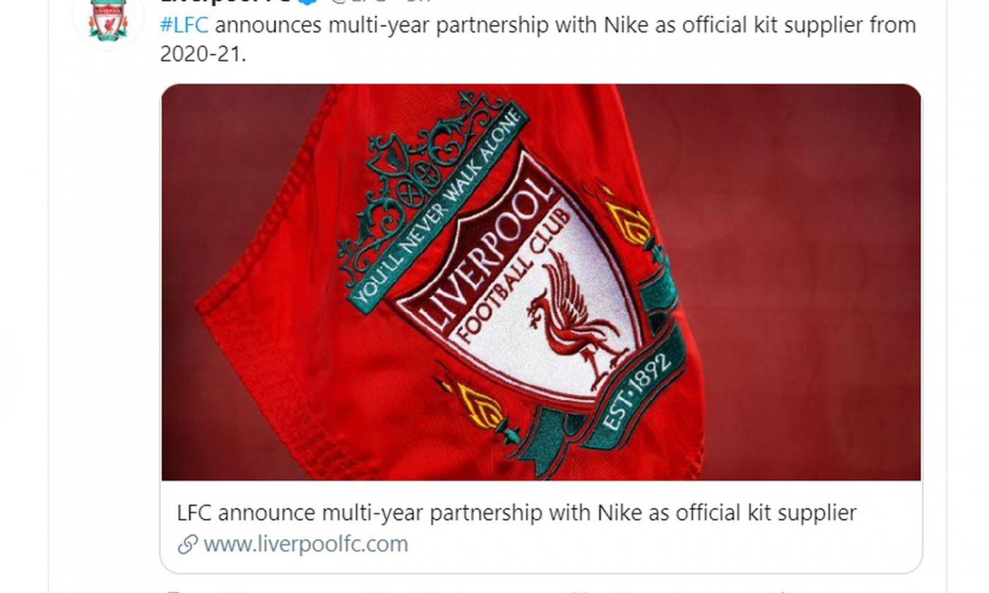 Liverpool: accordo con Nike dalla prossima estate, 35 milioni a stagione