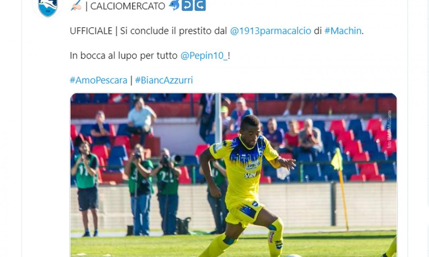 Pescara, UFFICIALE: Machin torna al Parma. Lo aspetta il Monza