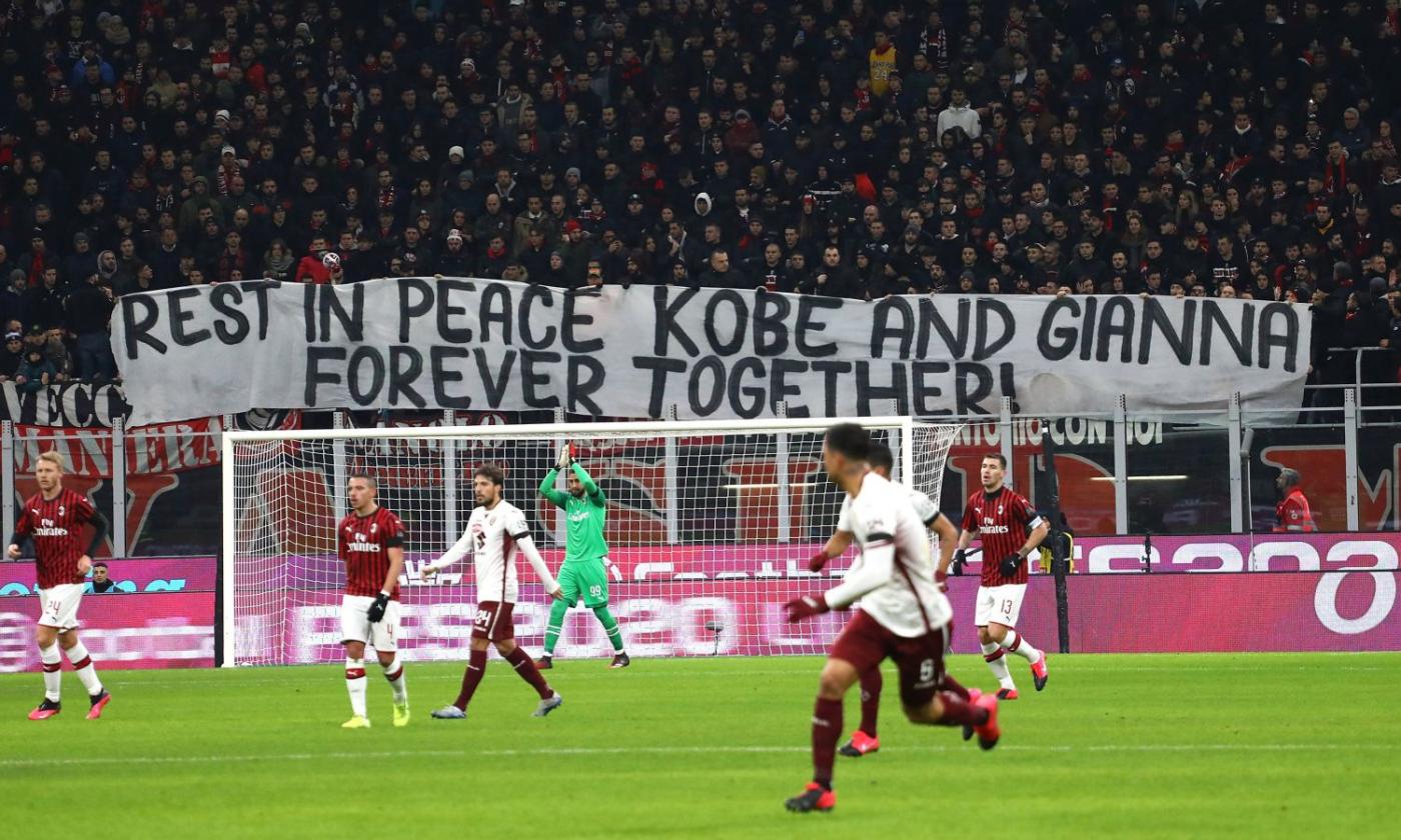 Striscione, immagini e applauso: San Siro rende omaggio a Kobe Bryant FOTO