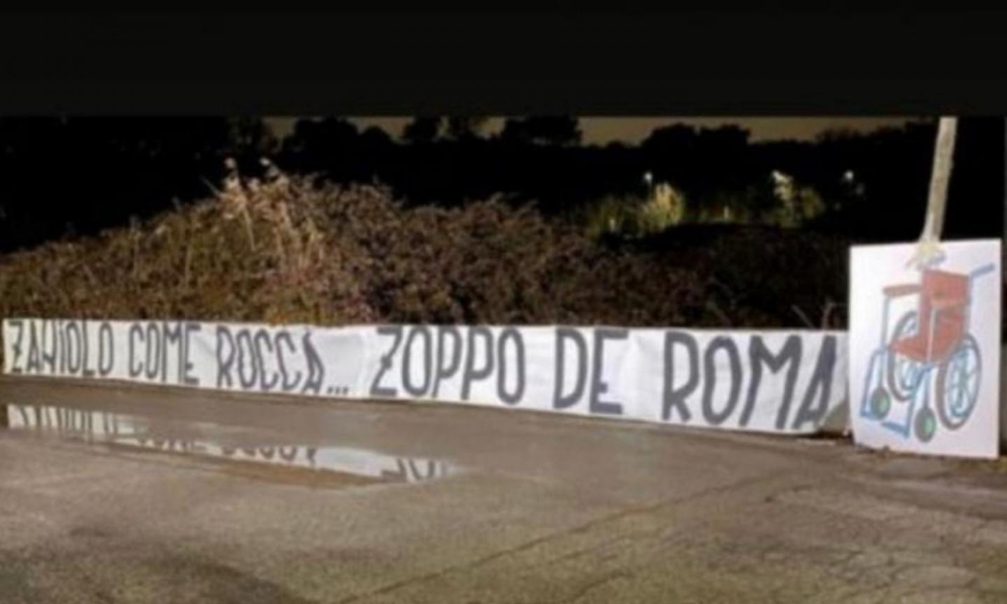 Roma's Zaniolo subject to shock banner of Lazio's ultras in Trigoria