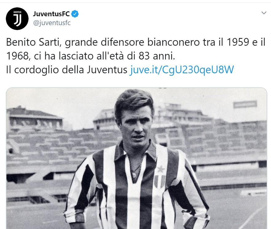 Juve, è morto l'ex terzini Benito Sarti: aveva 83 anni