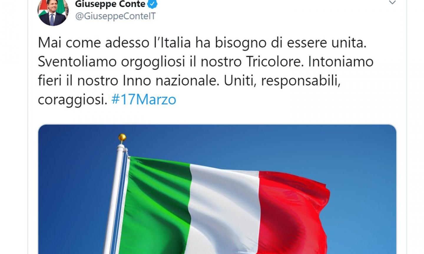 L'Italia compie 159 anni, il Premier Conte: 'Uniti, orgogliosi, coraggiosi'