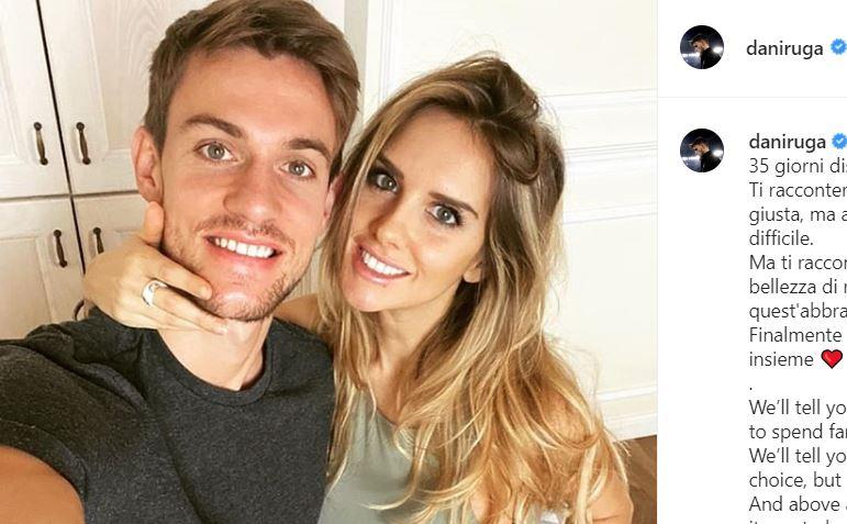 Juve, Rugani riabbraccia la fidanzata Michela Persico dopo il virus e dedica un commovente post al figlio FOTO