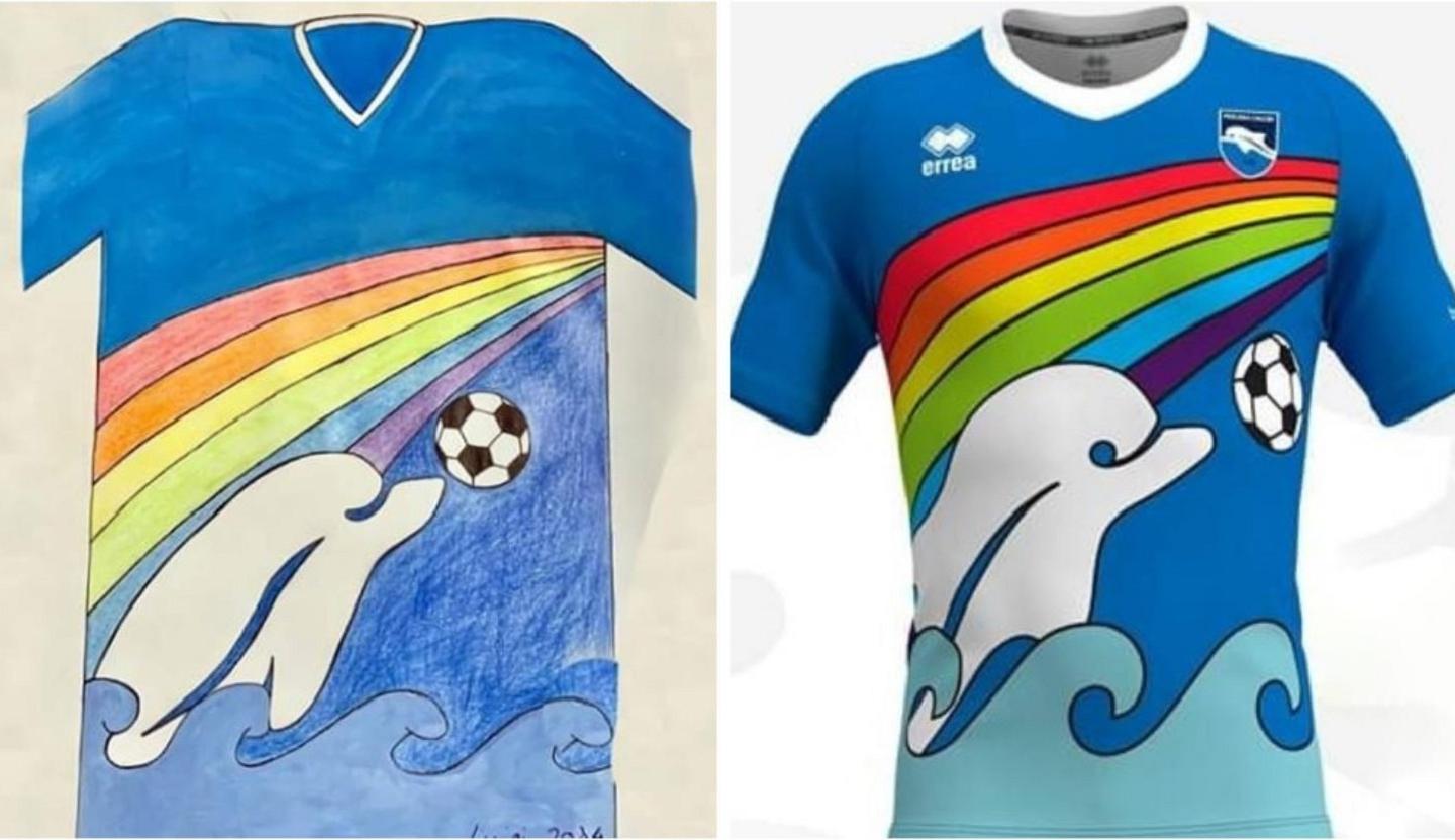 Pescara, la nuova maglia col Delfino realizzata dal bimbo-designer è un messaggio di speranza