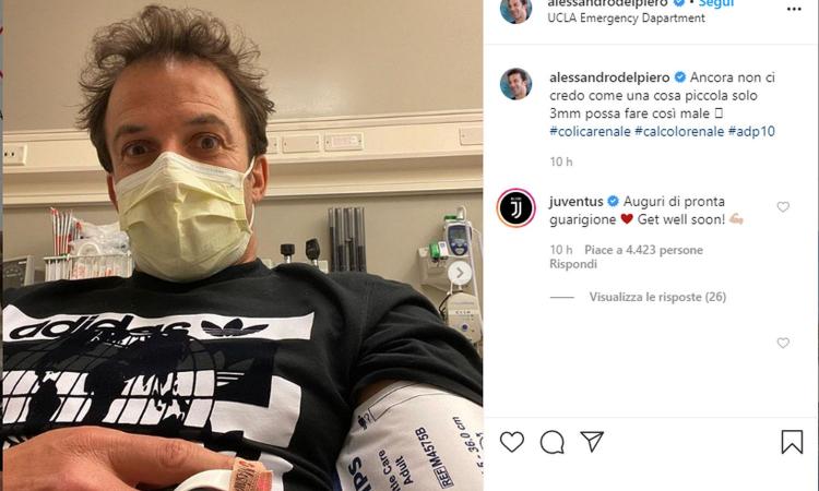 Del Piero ricoverato per colica renale: 'Non ci credo possa fare così male!'