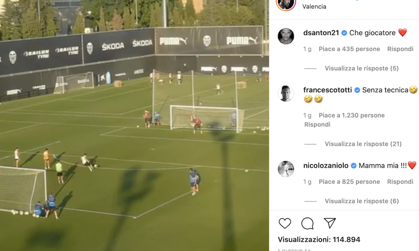 Florenzi, gol super in allenamento col Valencia: Totti e Zaniolo lo celebrano sui social VIDEO