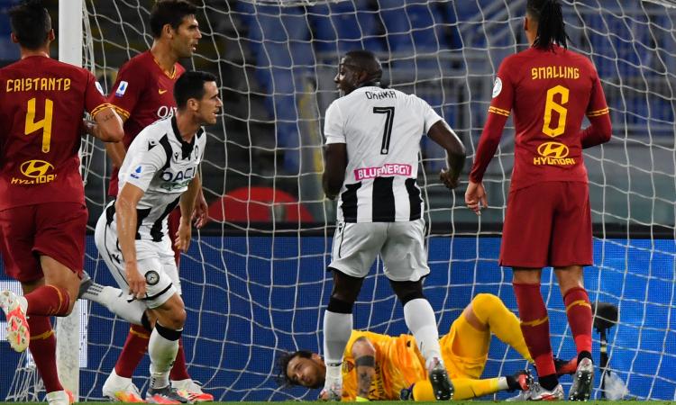 Roma a -12 dall'Atalanta: addio Champions, Lasagna e Nestorovski lanciano l'Udinese