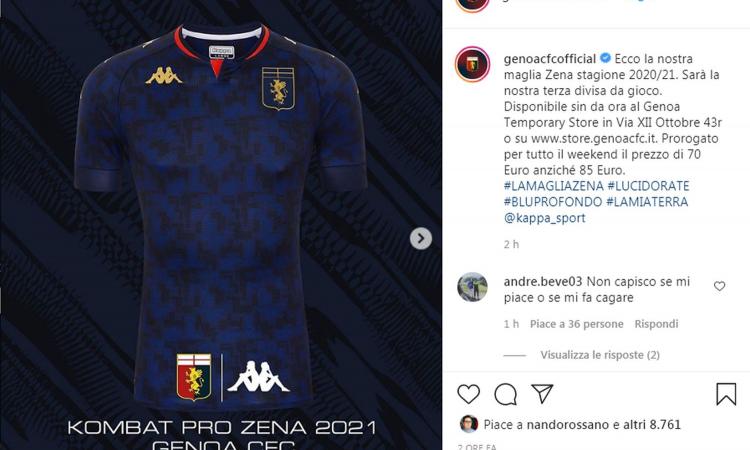 Genoa, effetto jeans sulla terza maglia: omaggio alla storia della città