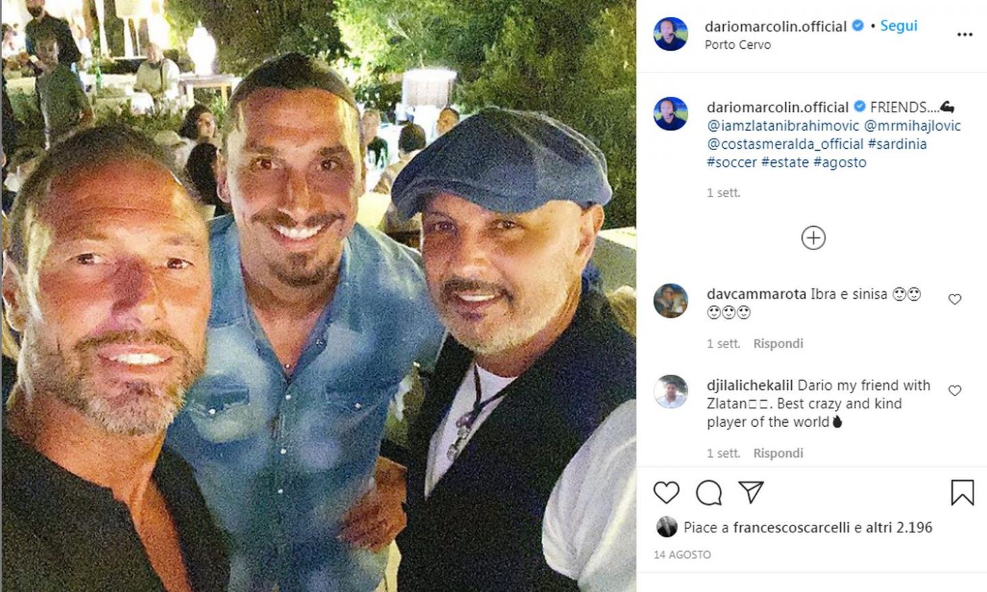 Mihajlovic, cena con Ibrahimovic al Billionaire: la FOTO con Marcolin 