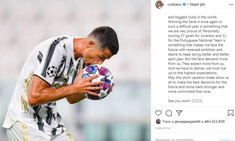 Juve, Ronaldo sibillino: 'Tempo di riflessioni, i tifosi si aspettano di più. Ora le giuste decisioni per il futuro'