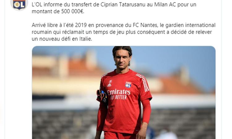Lione, UFFICIALE: ceduto Tatarusanu al Milan, le cifre