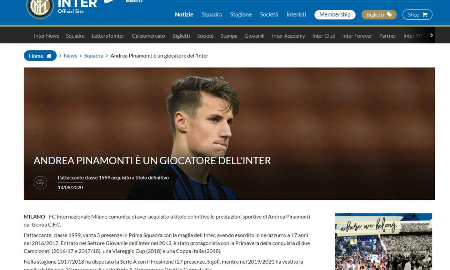 Inter, UFFICIALE il ritorno di Pinamonti