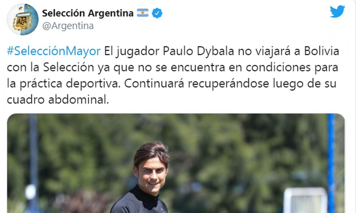 Argentina, UFFICIALE, Dybala  salta anche la Bolivia: 'Non idoneo all'attività sportiva'