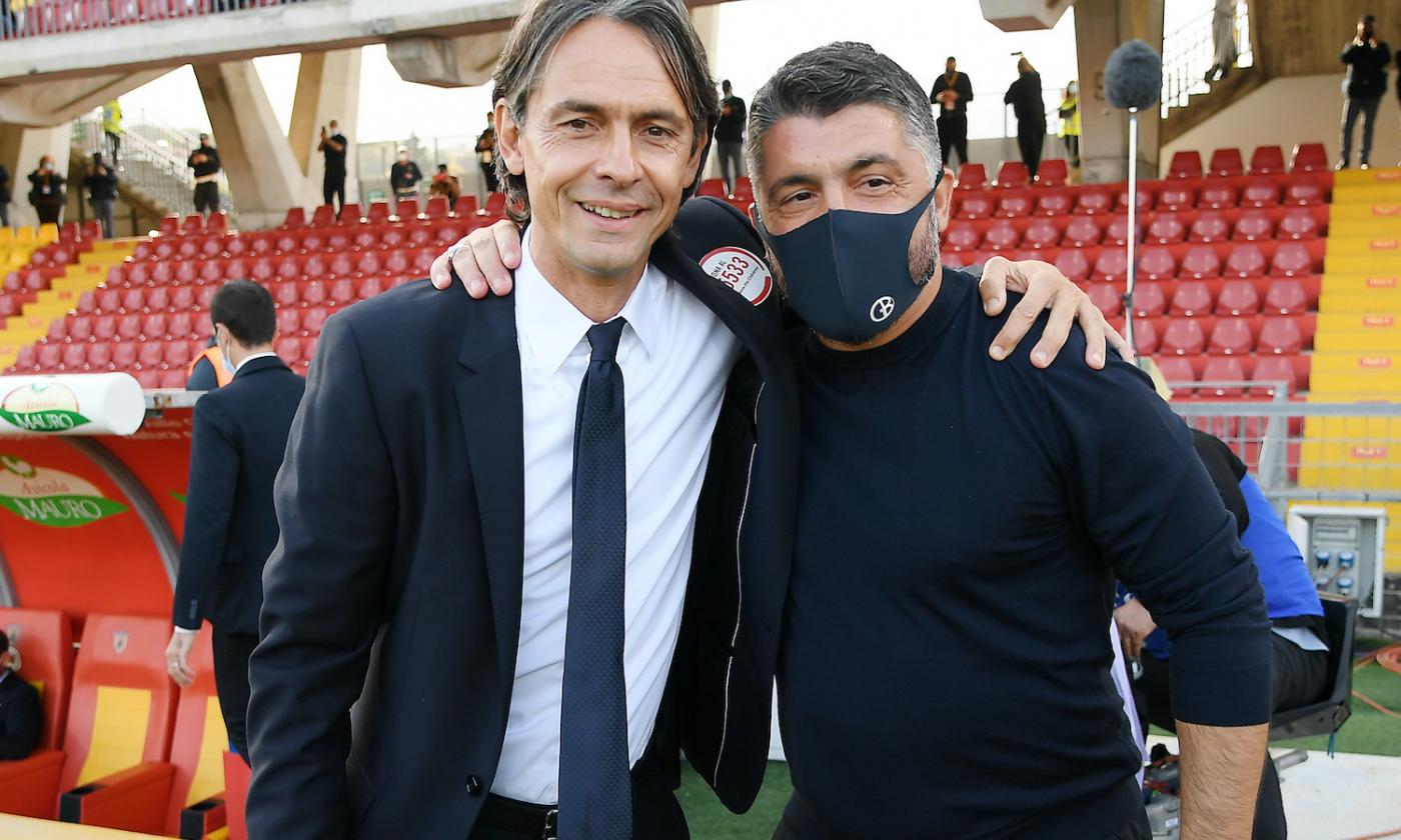 Benevento-Napoli, l'abbraccio tra Inzaghi e Gattuso FOTO