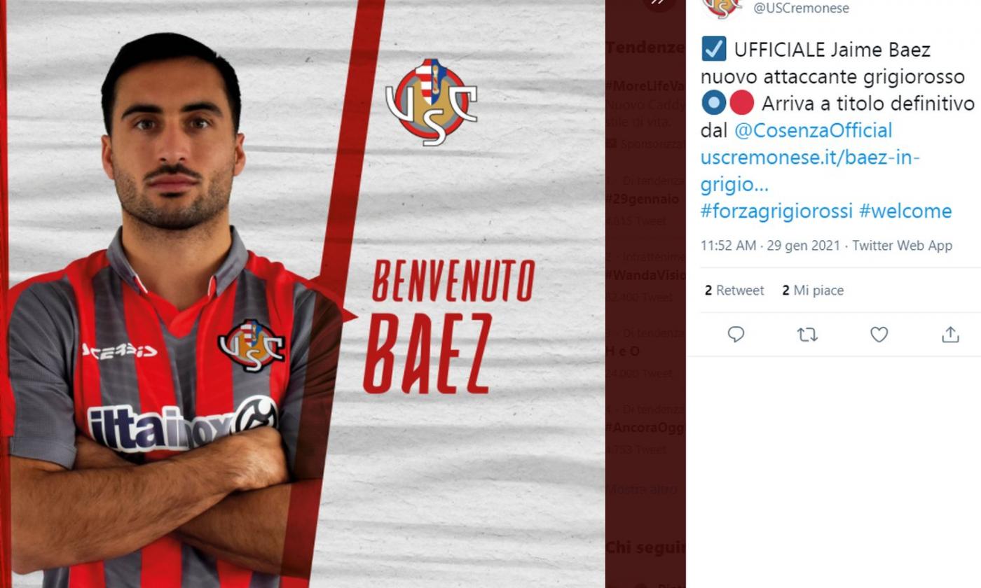 Cremonese, UFFICIALE l'arrivo di Baez