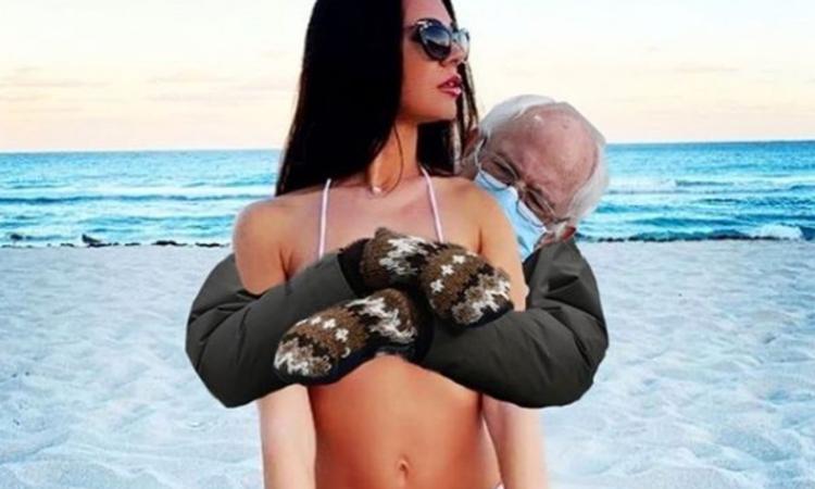 Erjona Sulejmani e la FOTO in costume con il meme di Bernie Sanders