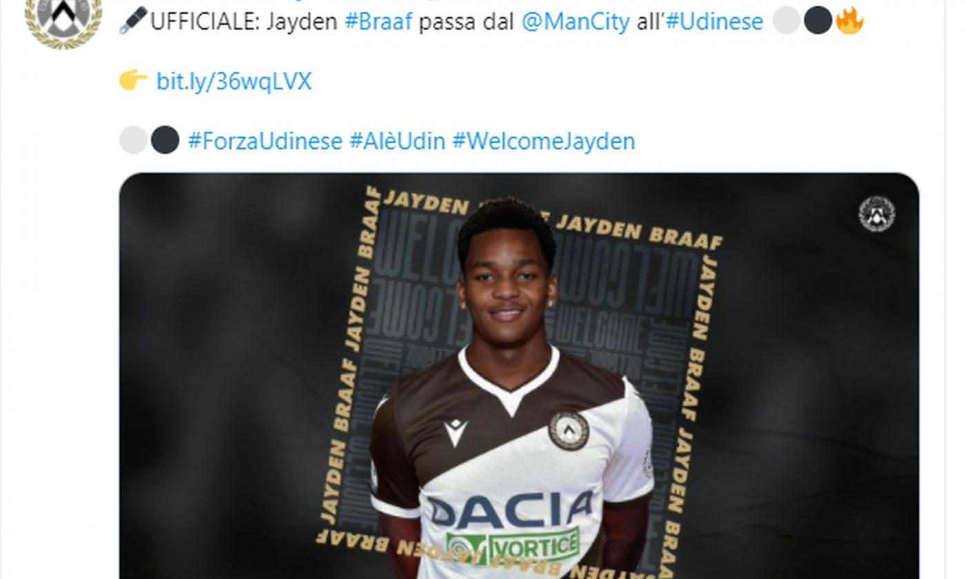 Udinese, UFFICIALE l'arrivo di Braaf dal Manchester City