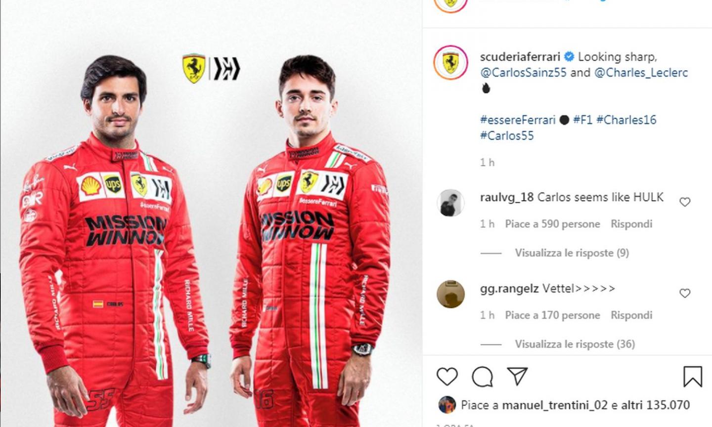 Ferrari, presentato il team 2021, Sainz spavaldo: 'Io campione entro 5 anni'. Leclerc: 'La Rossa è una religione' 