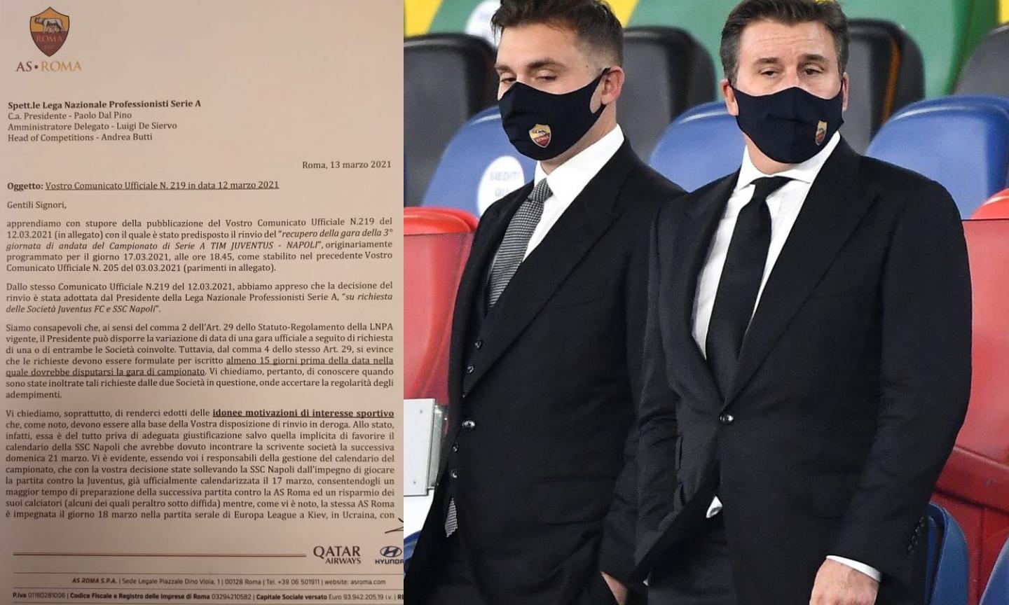 La Roma si ribella, esposto in Lega: 'Juve-Napoli, rinvio solo per favorire gli azzurri: è irregolare!'