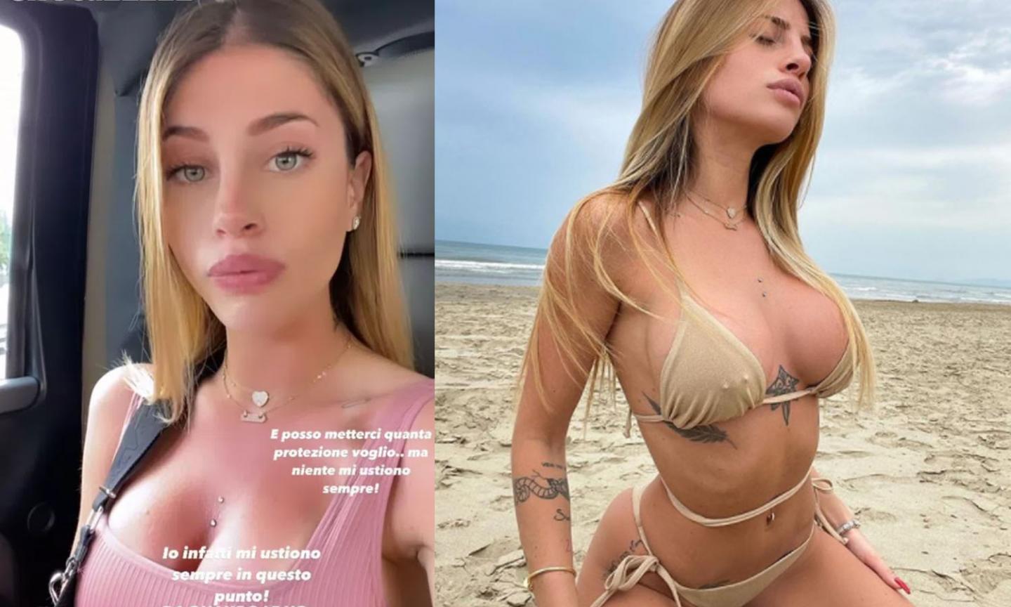 Chiara Nasti, l'ex di Zaniolo scherza col... sole: 'Da quando ho rifatto il seno, mi ustiono sempre lì' FOTO