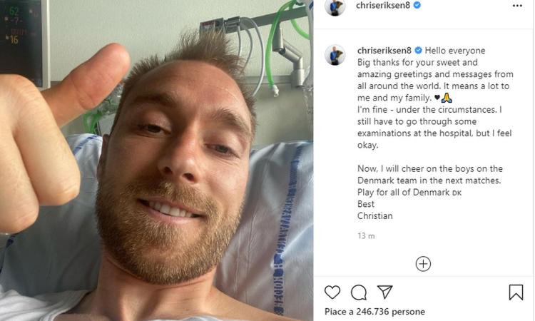 Inter, Eriksen: 'Mi sento bene, grazie a tutti per i messaggi. Ora tiferò la Danimarca'
