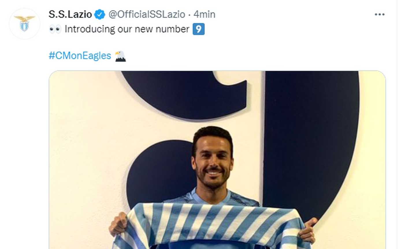 Lazio, UFFICIALE: ecco Pedro, avrà la 9 