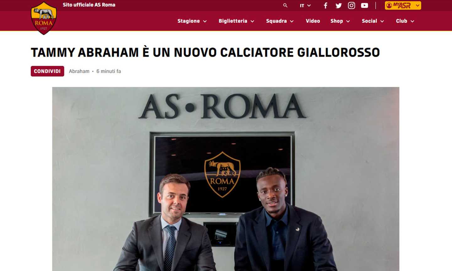 Roma, UFFICIALE: colpo Abraham fino al 2026, cifre e dettagli. 'Un onore essere il 9 di questa squadra'