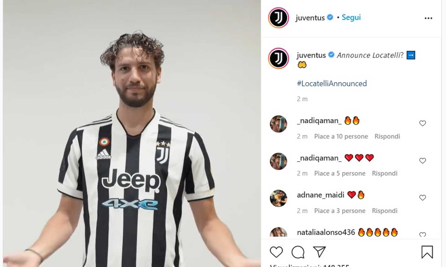 Locatelli: il VIDEO dell'abbraccio con Chiellini alla Juve 