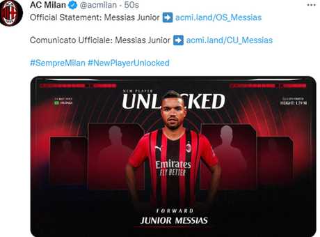 Messias: 'Il Milan è la mia squadra del cuore, i sogni si avverano