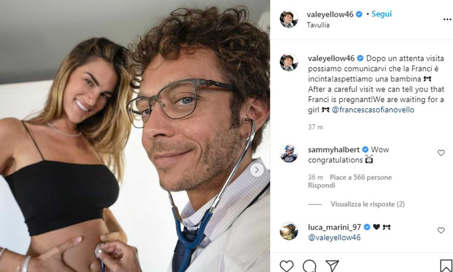 Valentino Rossi diventa papà: il 'Dottore' e la compagna Francesca aspettano una bimba, la FOTO