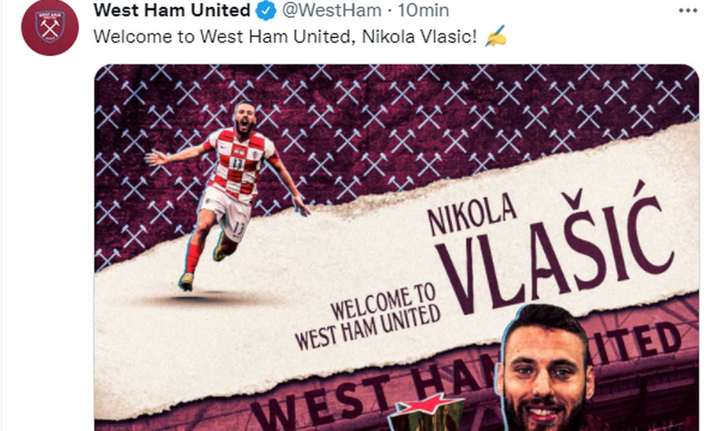 West Ham, UFFICIALE il colpo Vlasic: piaceva al Milan, le cifre 