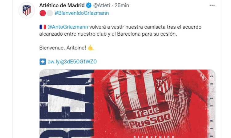 Atletico, UFFICIALE il ritorno di Griezmann dal Barcellona. Affronterà il Milan in Champions