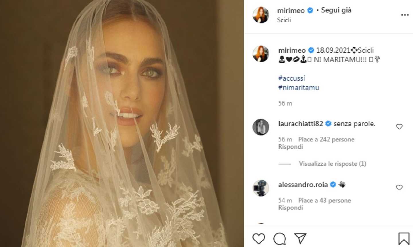 Fiori d'arancio per Miriam Leone: l'ex Miss Italia si è sposata con lo storico compagno Paolo Carullo, FOTO