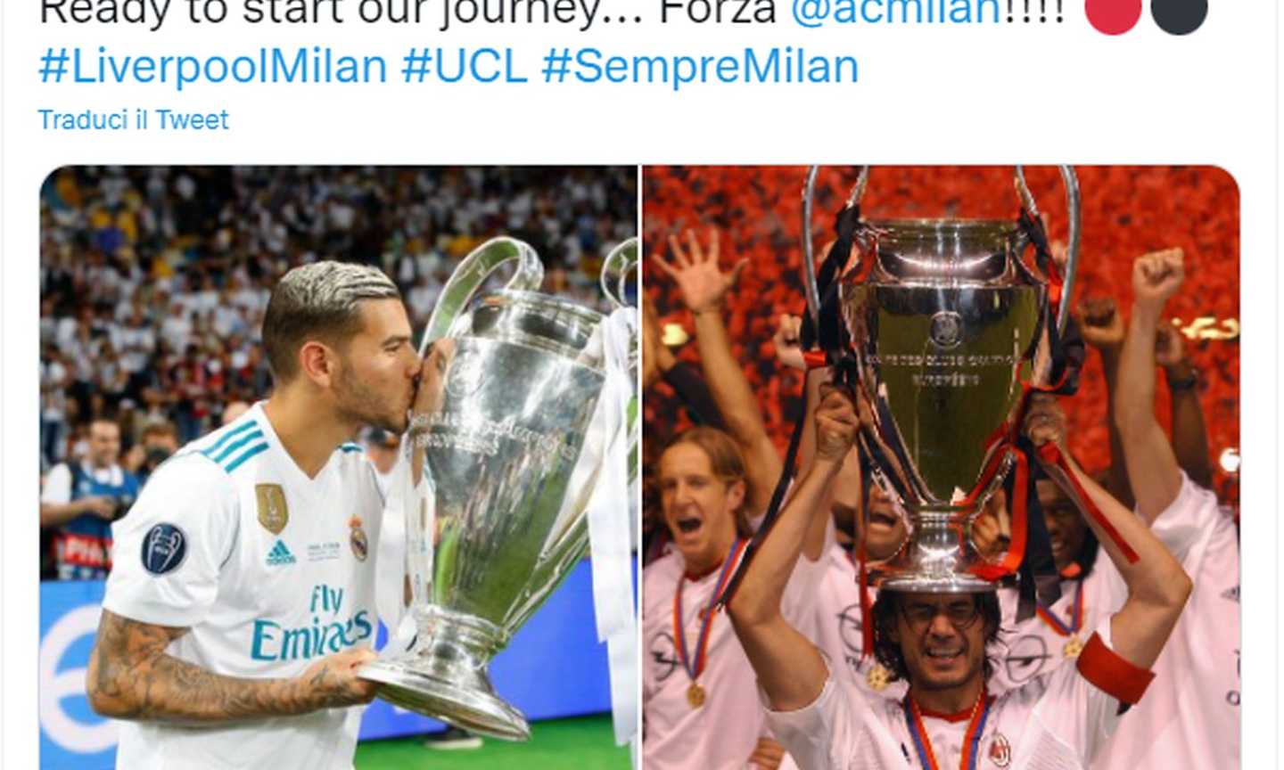 Milan, Theo in modalità Champions: foto con Maldini e la coppa di Manchester