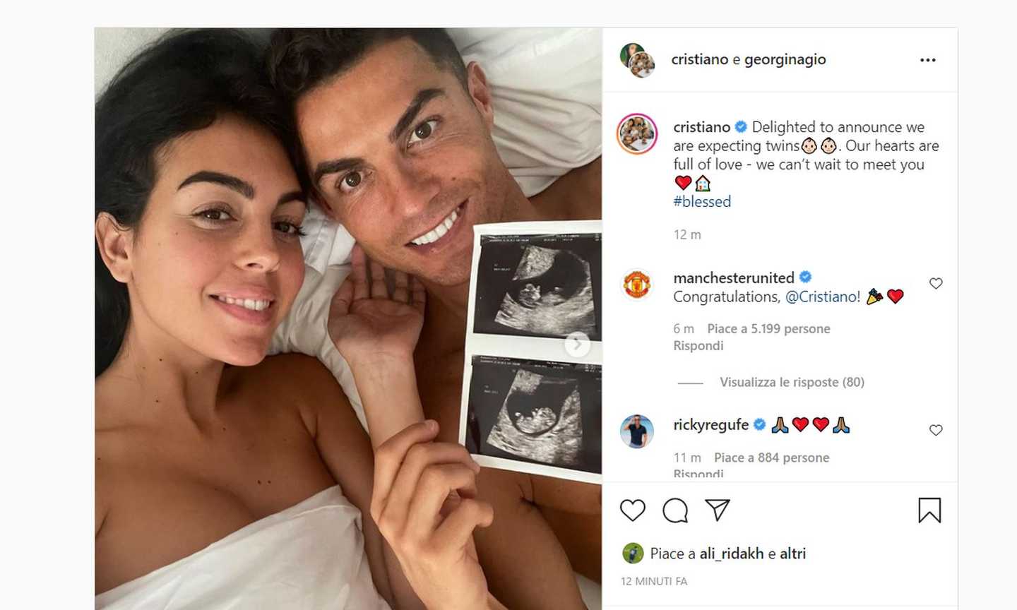 Ronaldo e Georgina, l'annuncio: 'Aspettiamo due gemelli'. La famiglia si allarga! 