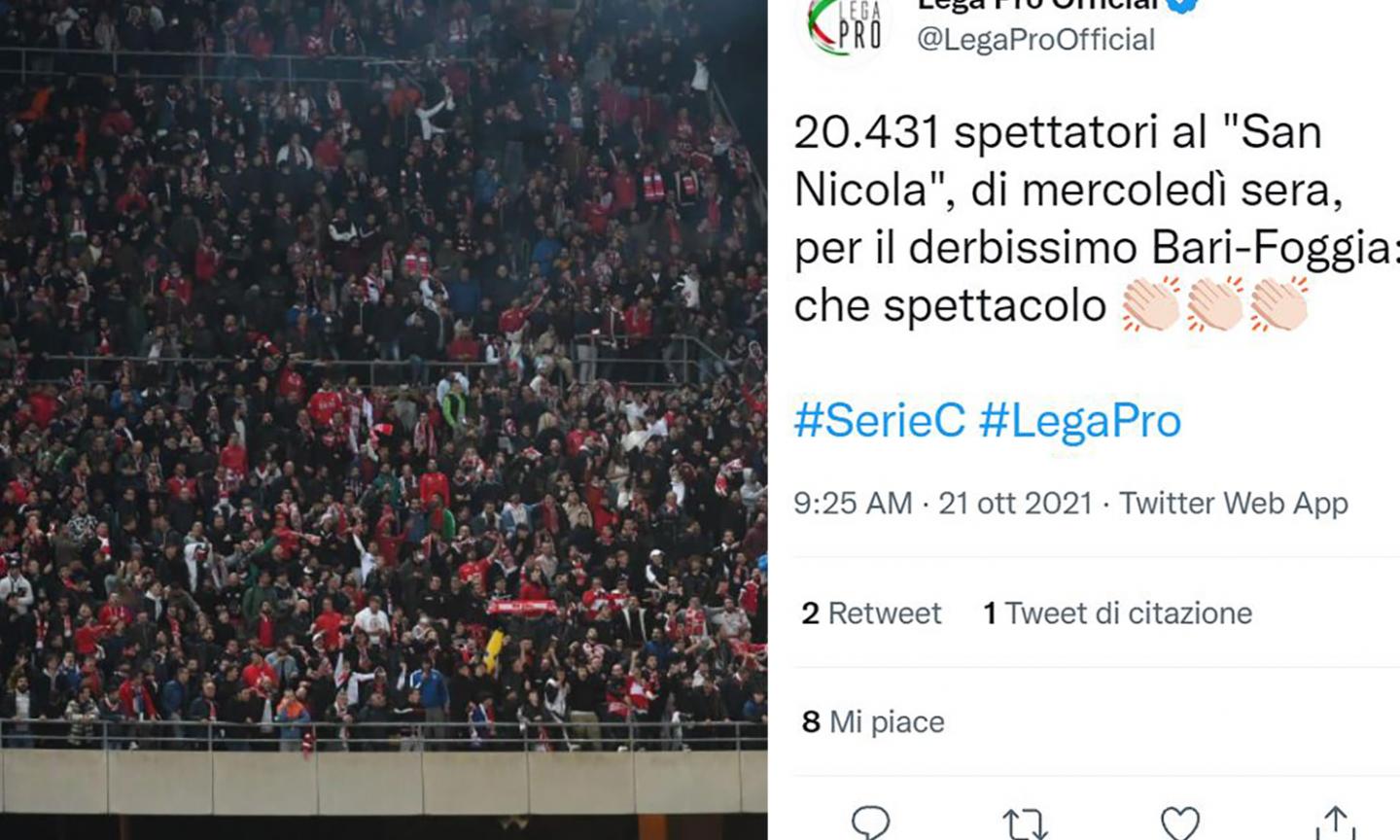 Serie C, che spettacolo Bari-Foggia! In 20mila allo stadio per il derby: è record