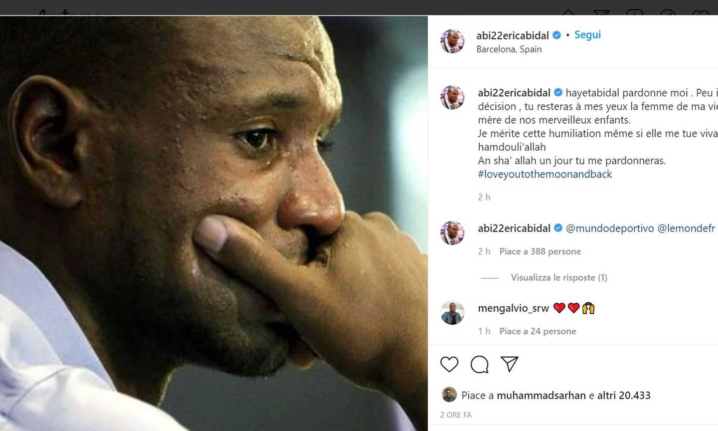 Caso Hamraoui: le scuse di Abidal alla moglie dopo la richiesta di divorzio