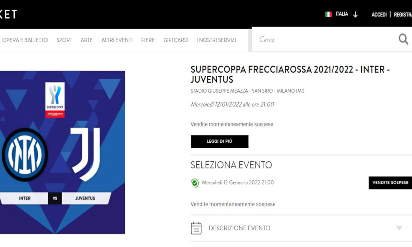 Inter-Juve, UFFICIALE: sospesa la vendita dei biglietti per la Supercoppa