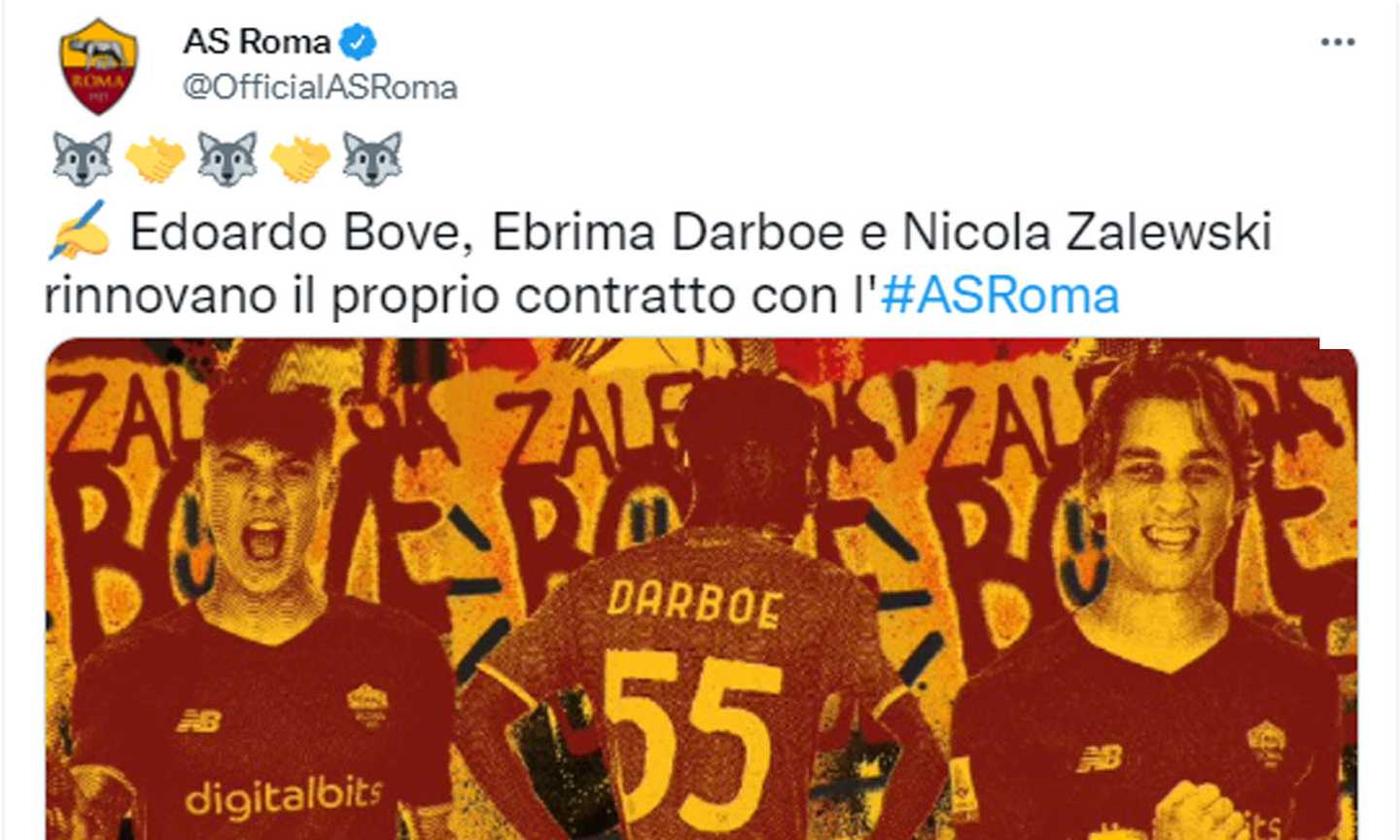 Roma, UFFICIALI i rinnovi di Darboe, Bove e Zalewski. Pinto: 'Simboli della politica del club coi giovani'