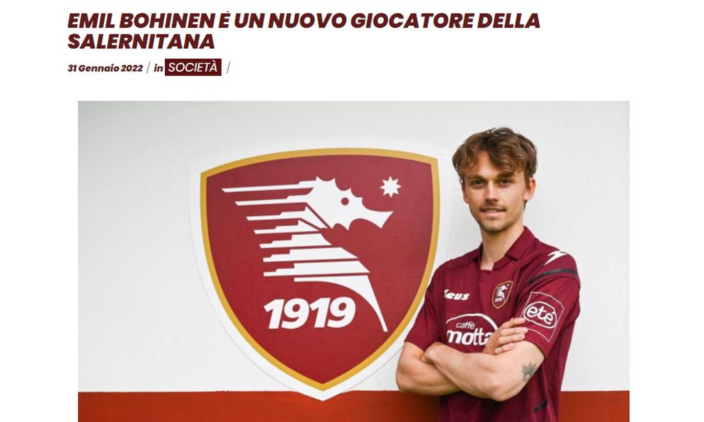 Salernitana, UFFICIALE: ecco Bohinen