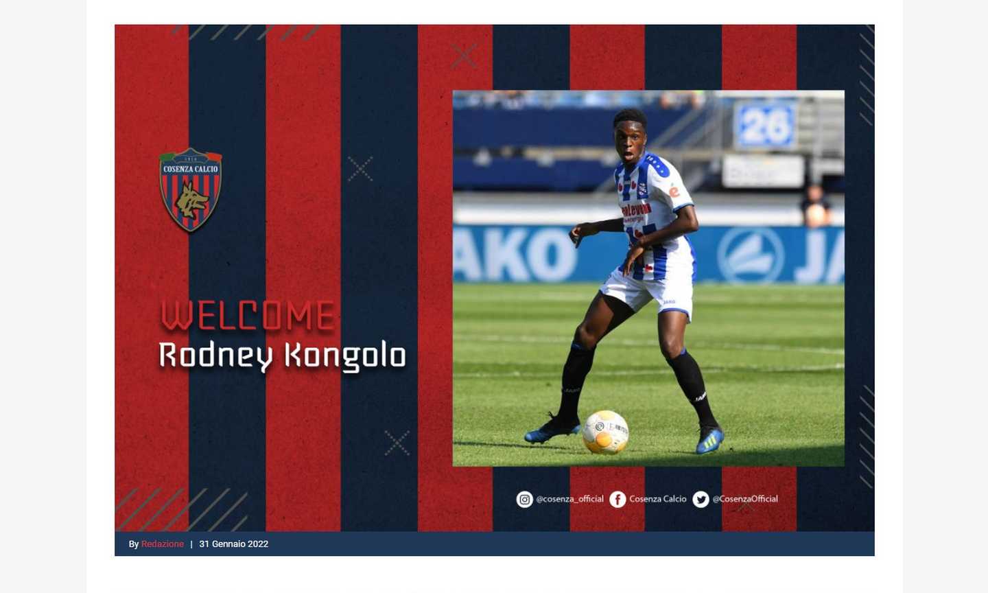 Cosenza, UFFICIALE: arriva Kongolo dall'Heerenveen