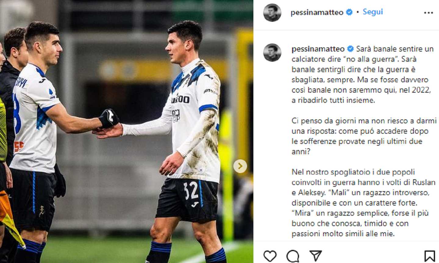 Atalanta, Pessina racconta l'abbraccio tra il russo Miranchuk e l'ucraino Malinovskyi: 'Stop alla guerra', FOTO